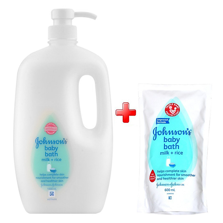 Combo 2 Sữa Tắm Dưỡng Ẩm Johnson’s Baby Chứa Sữa Và Tinh Chất Gạo (Chai 1000ml Và Túi 600ml)