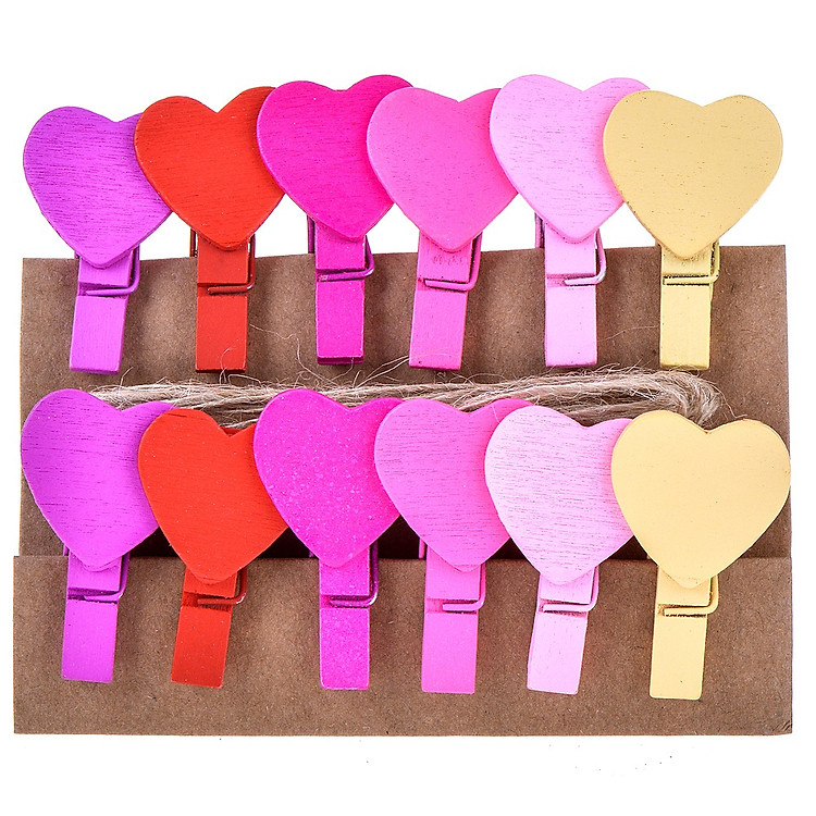 Bộ Kẹp Gỗ - Mẫu Heart (12 Cái)