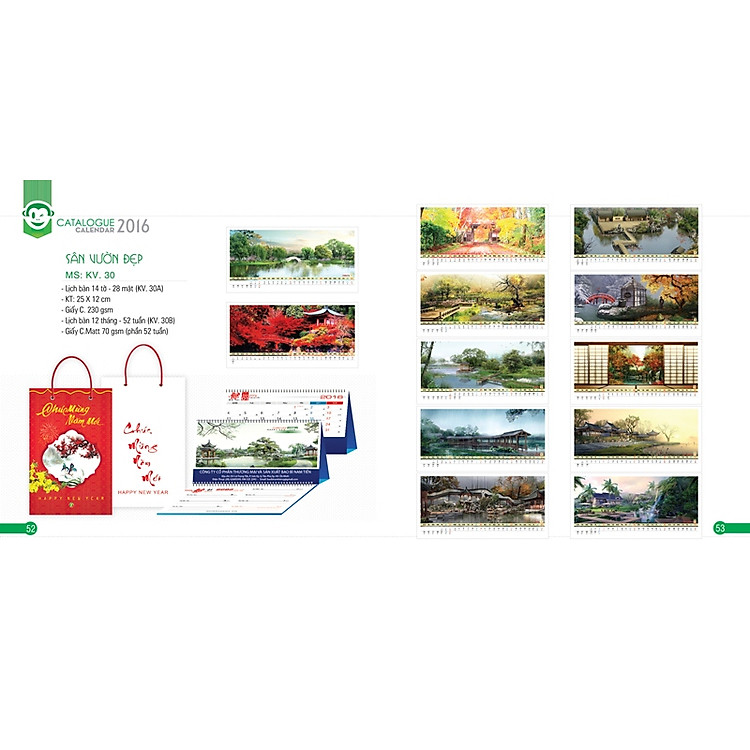 Lịch Để Bàn Chữ A - KV30B Khang Việt Năm 2016 - Sân Vườn Đẹp (Có Note)