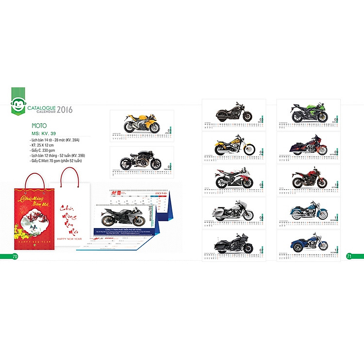 Lịch Để Bàn Chữ A - KV39A Khang Việt Năm 2016 - Moto