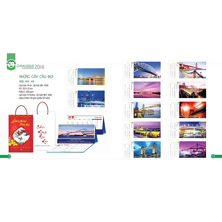 Lịch Để Bàn Chữ A - KV40A Khang Việt Năm 2016 - Những Cây Cầu Đẹp