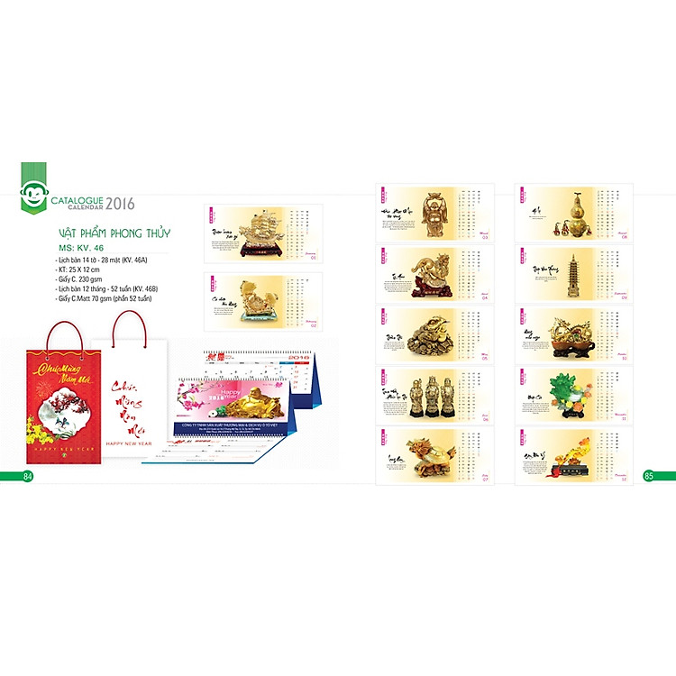 Lịch Để Bàn Chữ A - KV46A Khang Việt Năm 2016 - Vật Phẩm Phong Thủy