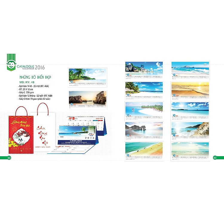 Lịch Để Bàn Chữ A - KV48B Khang Việt Năm 2016 - Những Bờ Biển Đẹp (Có Note)