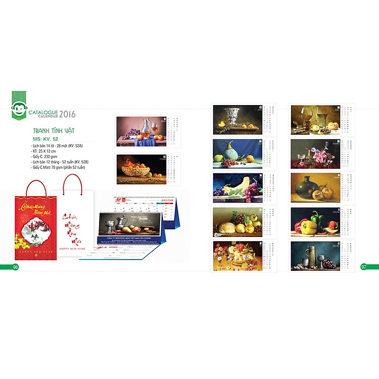 Lịch Để Bàn Chữ A - KV52A Khang Việt Năm 2016 - Tranh Tĩnh Vật