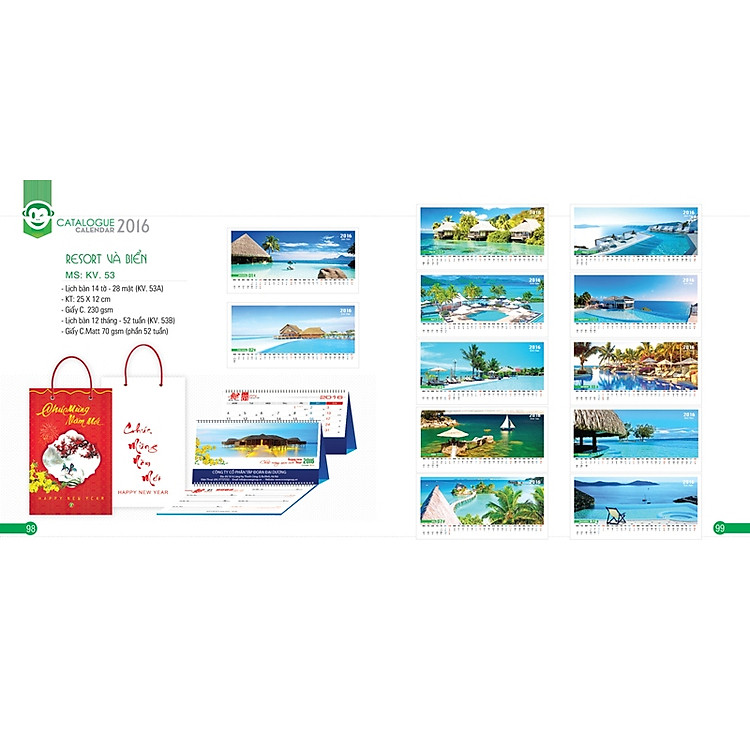 Lịch Để Bàn Chữ A - KV53A Khang Việt Năm 2016 - Reort Và Biển