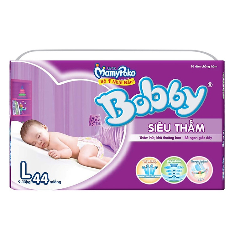 Tã Dán Bobby Fresh Siêu Thấm Gói Đại L44 (44 Miếng)