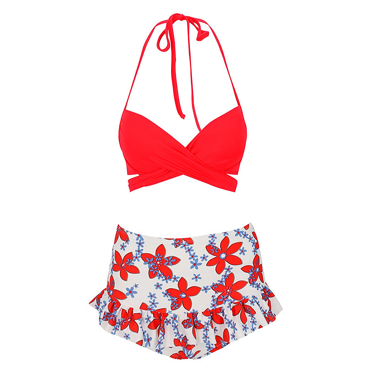 Bikini 2 Mảnh In Hoa Đỏ Peace's LC48 - Freesize