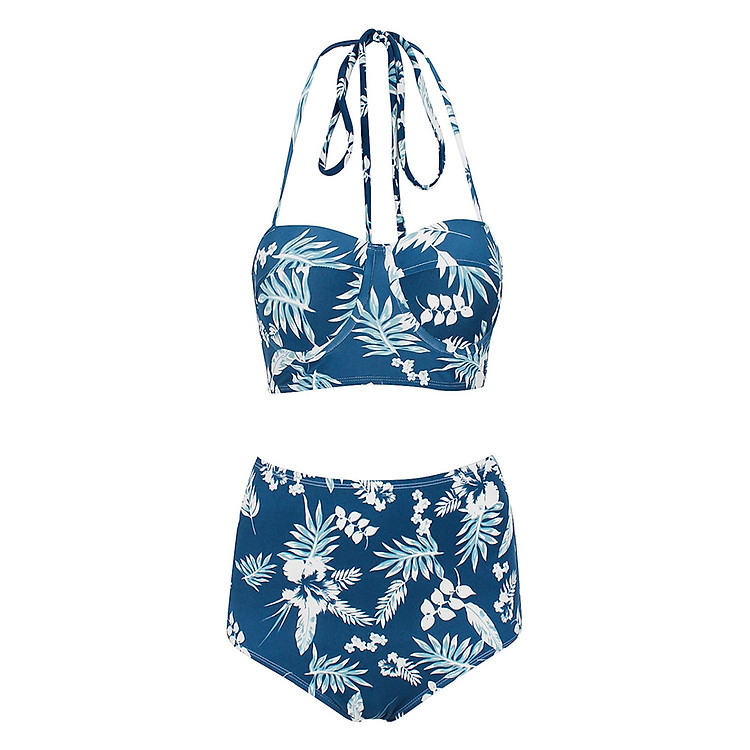 Bikini 2 Mảnh Quần Lưng Cao Peace's LC48 - Xanh - Freesize