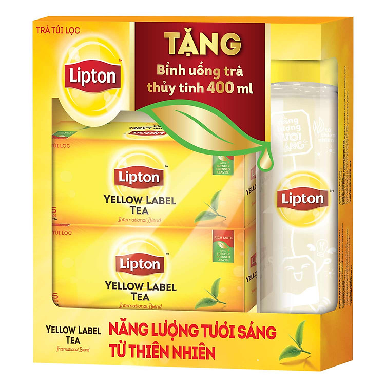 Combo 2 Hộp Trà Lipton Nhãn Vàng Yellow Label (2g x 25 gói) Tặng Bình Nước