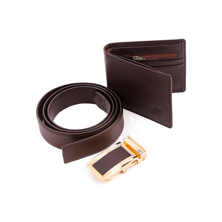 Combo Thắt Lưng Và Ví Da Bò LAKA LK003 - Nâu