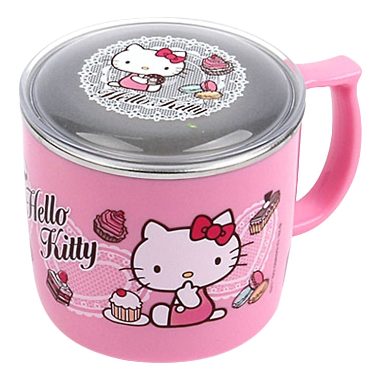 Ly Uống Nước Cho Bé Có Tay Cầm Và Nắp Lock&Lock Hello Kitty Bằng Thép Không Gỉ LKT483 - Hồng (106 x 81 x 77 mm)