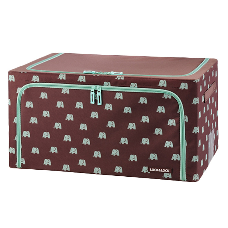 Tủ Vải Living Box Lock&Lock Có Hoa Văn Hình Con Voi LLB815C (55 lít) - Cà Phê
