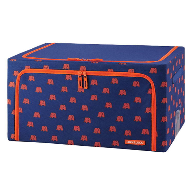 Tủ Vải Living Box Lock&Lock Có Hoa Văn Hình Con Voi LLB815DB (55 lít) - Xanh Biển Đậm