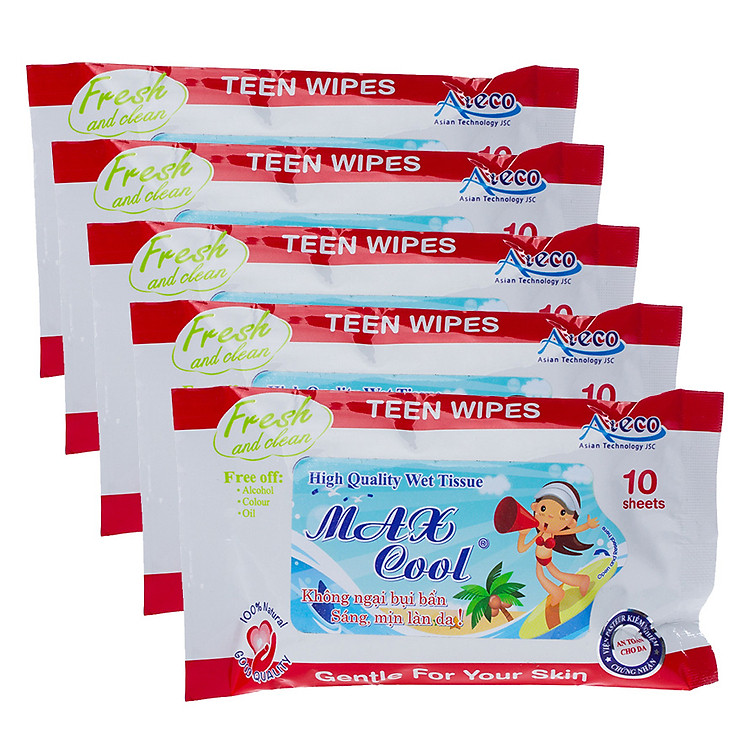 Lốc 5 Khăn Giấy Ướt Maxcool 10 tờ
