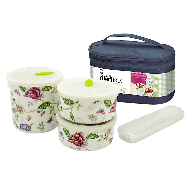 Bộ Hộp Cơm Sứ Cao Cấp Dong Hwa PR-LB001S3 800Ml