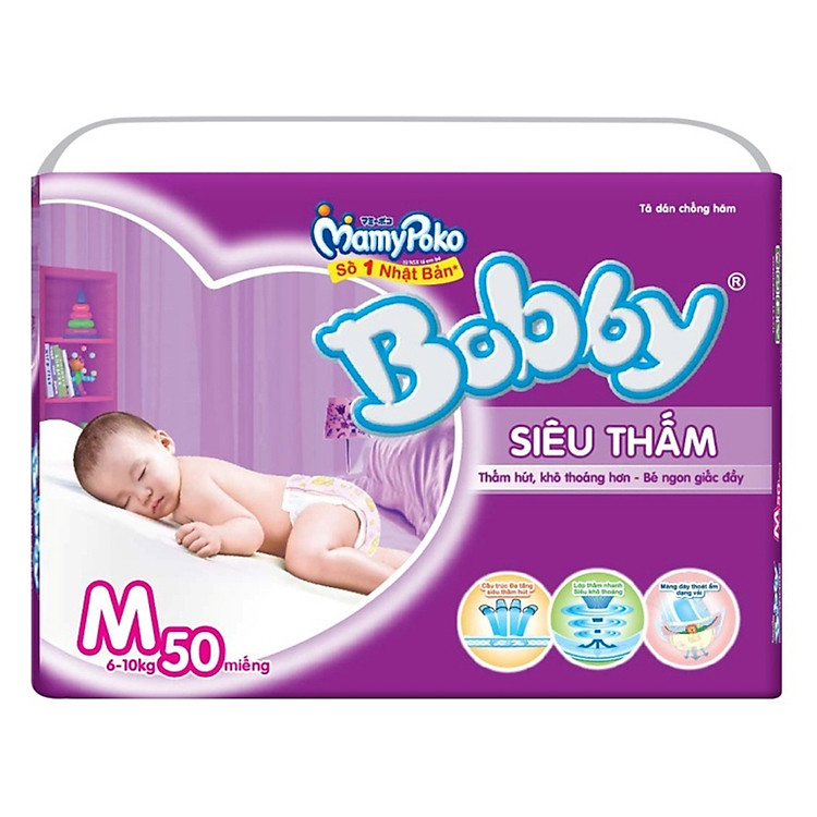 Tã Dán Bobby Fresh Siêu Thấm Gói Đại M50 (50 Miếng)