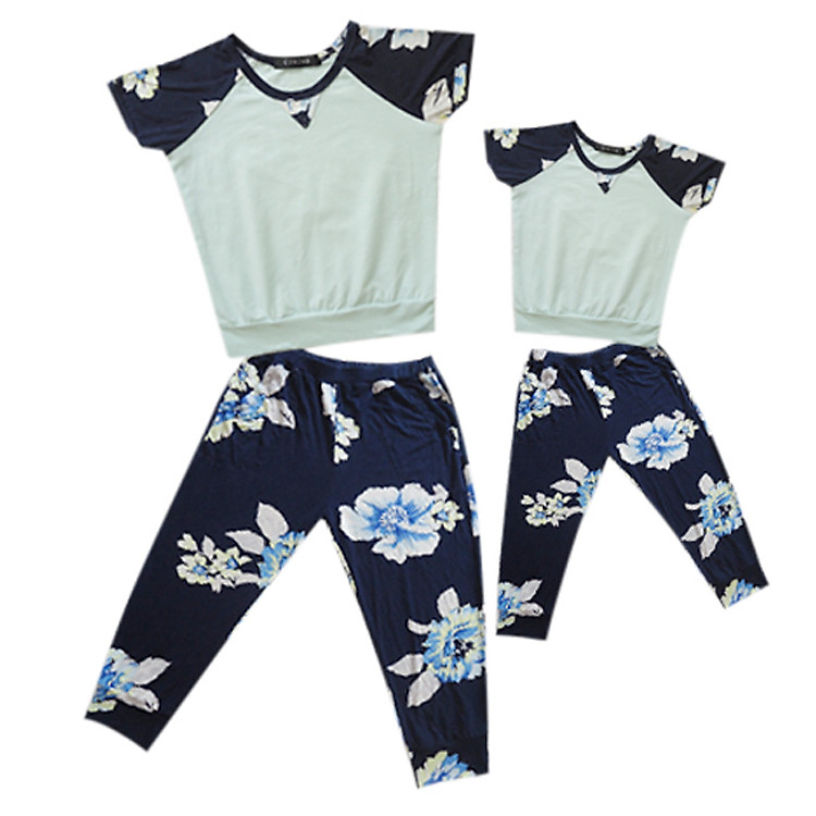 Combo Bộ Đồ Mặc Nhà Mẹ Bé CIRINO CB_DOMACNHA_XNPXD_S4 - Xanh Ngọc Phối Xanh Đen