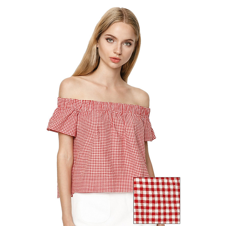 Áo Bẹt Vai Nữ Check Off The Shoulder Poplin Top (RE) MINTBasic MBB21422RE - Đỏ