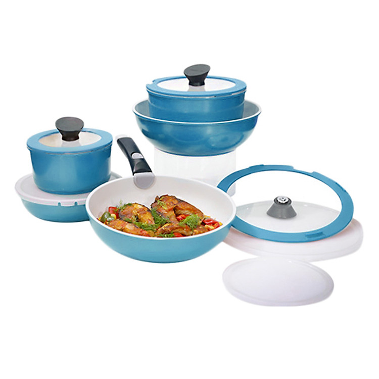 Bộ 5 Nồi Chảo Cán Rời Neoflam Miris - Màu Xanh - 14P