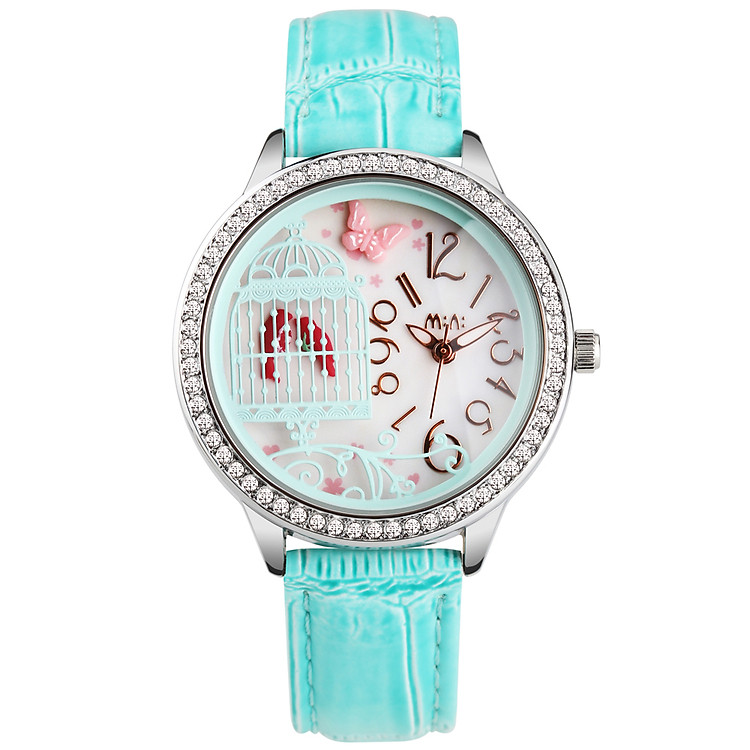 Đồng Hồ Bé Gái Dây Da MINI MN2008 - Xanh