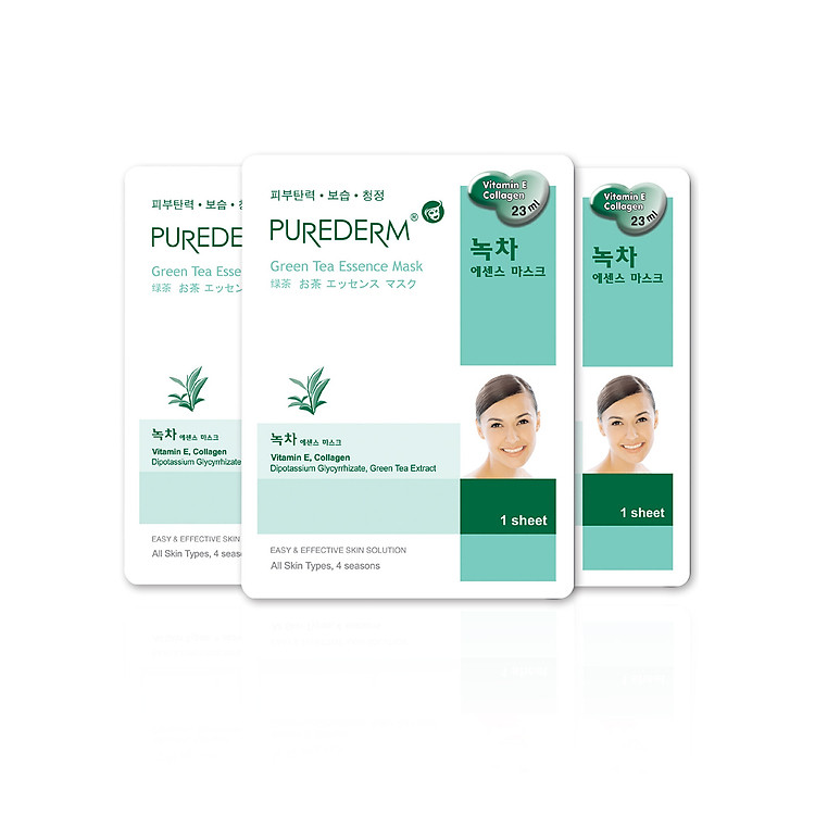 Lô 3 Mặt Nạ Giấy Trà Xanh PUREDERM 23ml