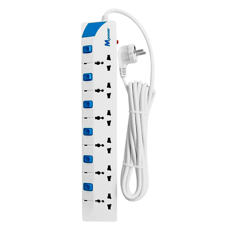 Ổ Cắm Điện Có Nắp Che 6 Lỗ 3 Chân Mpower MP-265S - 5 Mét