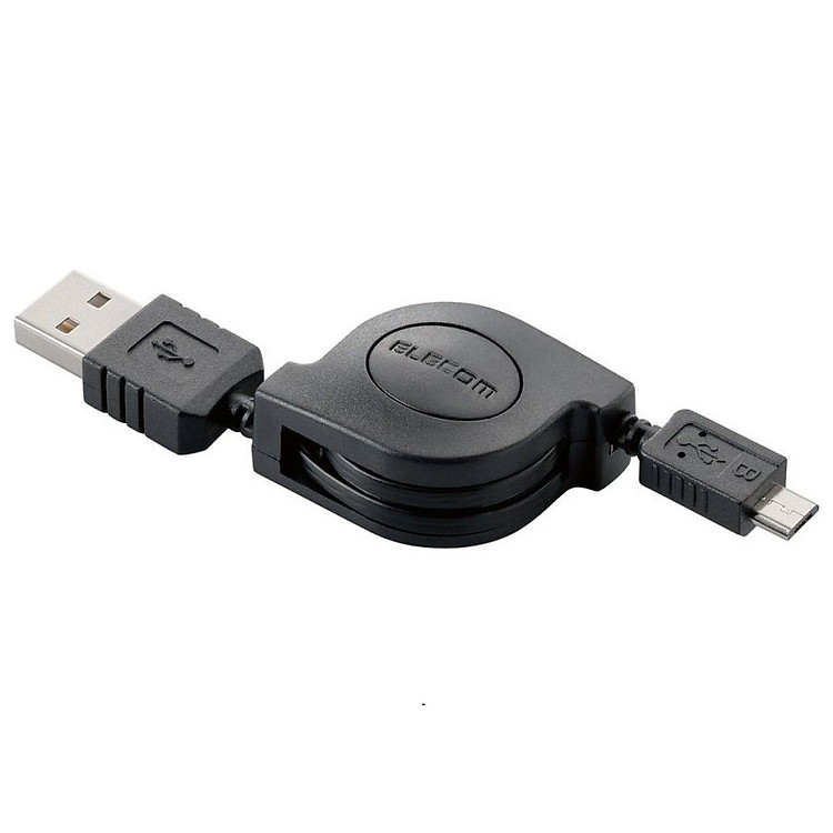 Cáp Sạc Micro USB Dạng Rút Elecom MPA-AMBCRL08BK Đen - Hàng Chính Hãng