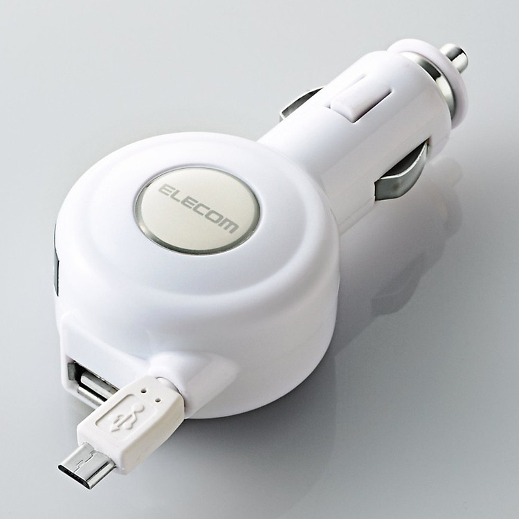 Sạc Xe Hơi Dây Rút Elecom MPA-CCRMU21WH Trắng 1 Cổng USB - Hàng Chính Hãng