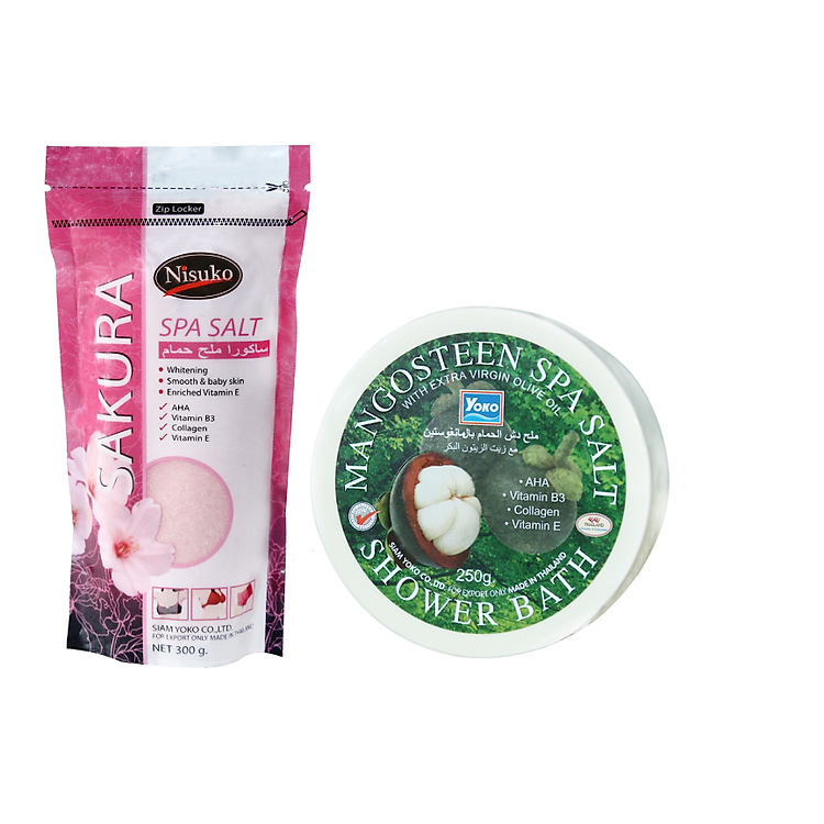 Bộ Đôi: Muối Lấy Da chết Spa Hoa Anh Đào Nisuko - Muối Tắm Spa Măng Cụt Yoko