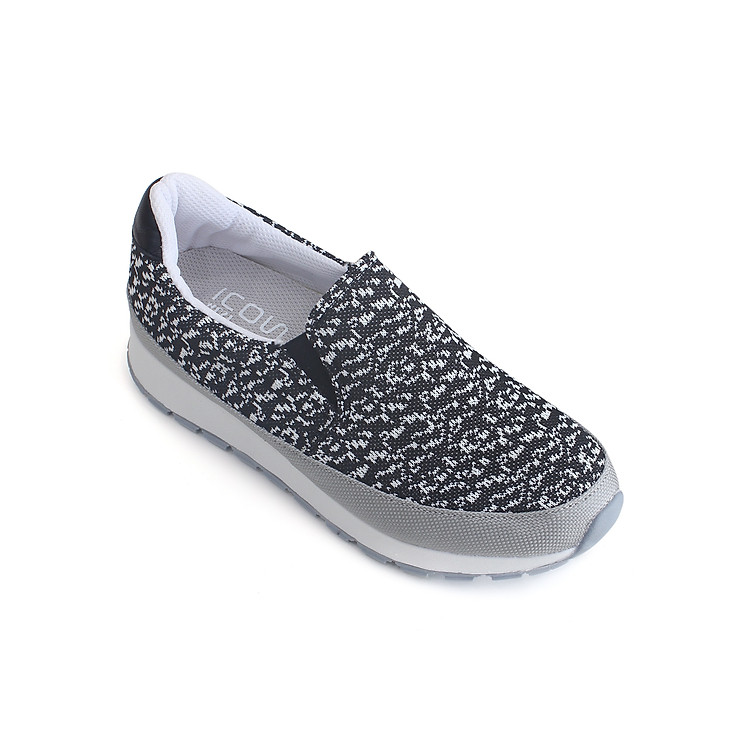 Giày Slip On Nữ In Họa Tiết MUST Korea N04 - BK- Xám Phối Đen