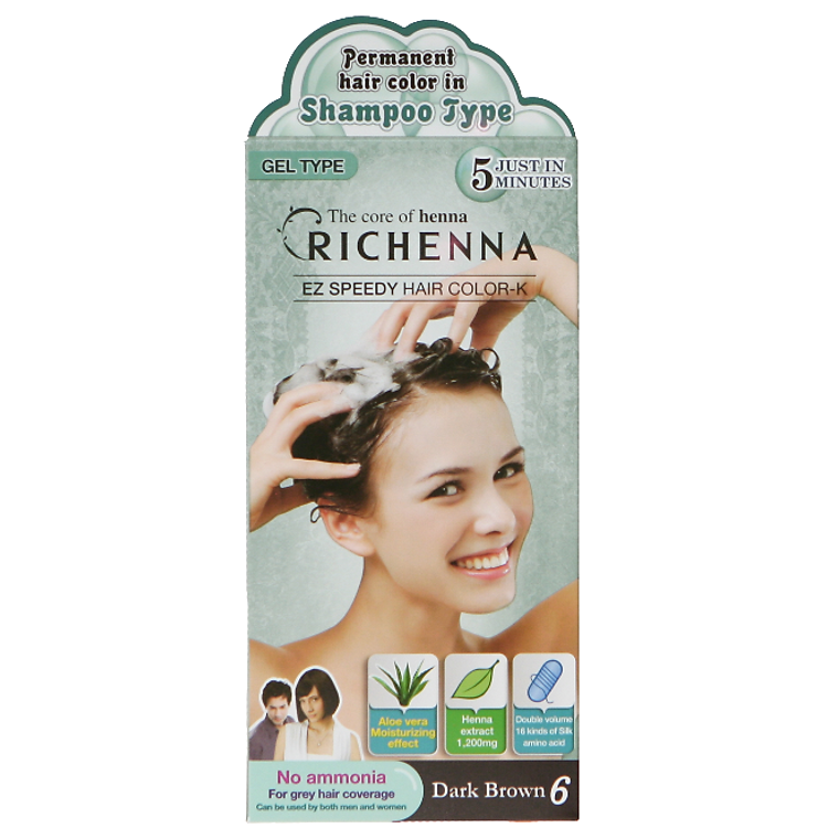 Bộ Nhuộm Tóc Dạng Dầu Gội Richenna Ez Speedy Hair Color-K - 4 Kits -3000320 - Màu Nâu Đen