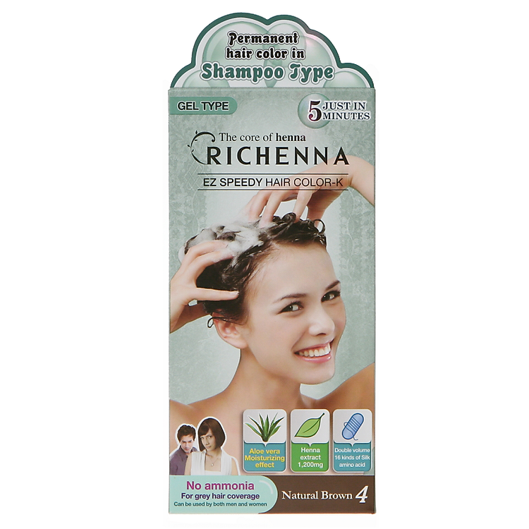 Bộ Nhuộm Tóc Dạng Dầu Gội Richenna Ez Speedy Hair Color-K - 4 Kits -3000320 - Màu Nâu Tự Nhiên