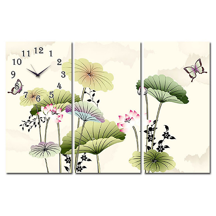 Tranh Đồng Hồ Suemall NT140401 - Hương Sen Bướm Lượn