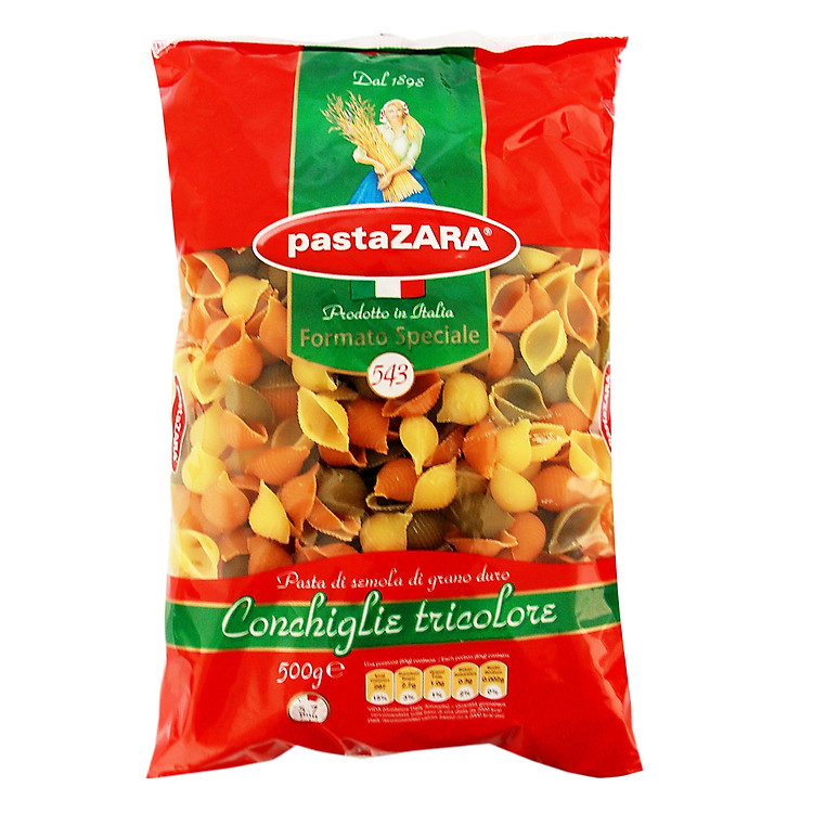 Nui Ý Hình Sò 54 3 Màu Pasta Zara Gói 500g