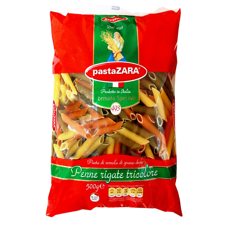 Nui Ý Ống Xéo 49 3 Màu Pasta Zara Gói 500g