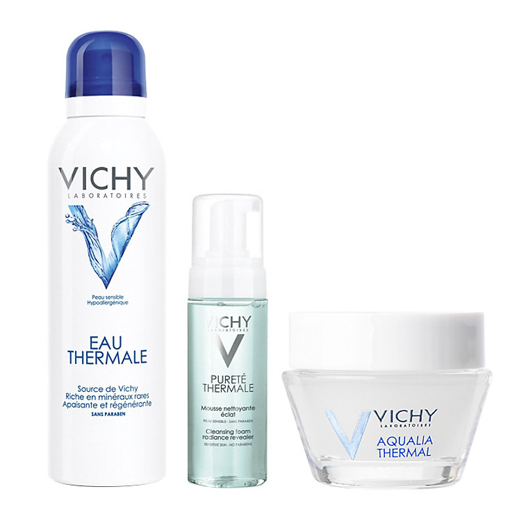 Bộ 3 SRM Dạng Mút 50ml + Gel Dưỡng Ẩm Aqualia 15ml + Nước khoáng 150ml Vichy