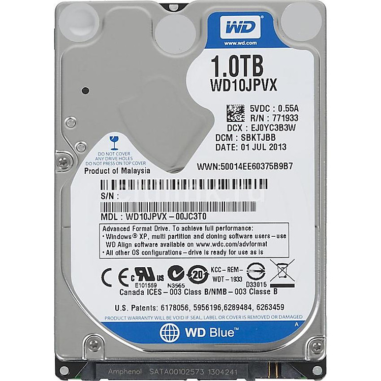 Ổ Cứng HDD Laptop WD Blue™ 1TB/8MB/5400/2.5/9.5mm - WD10JPVX - Hàng chính hãng