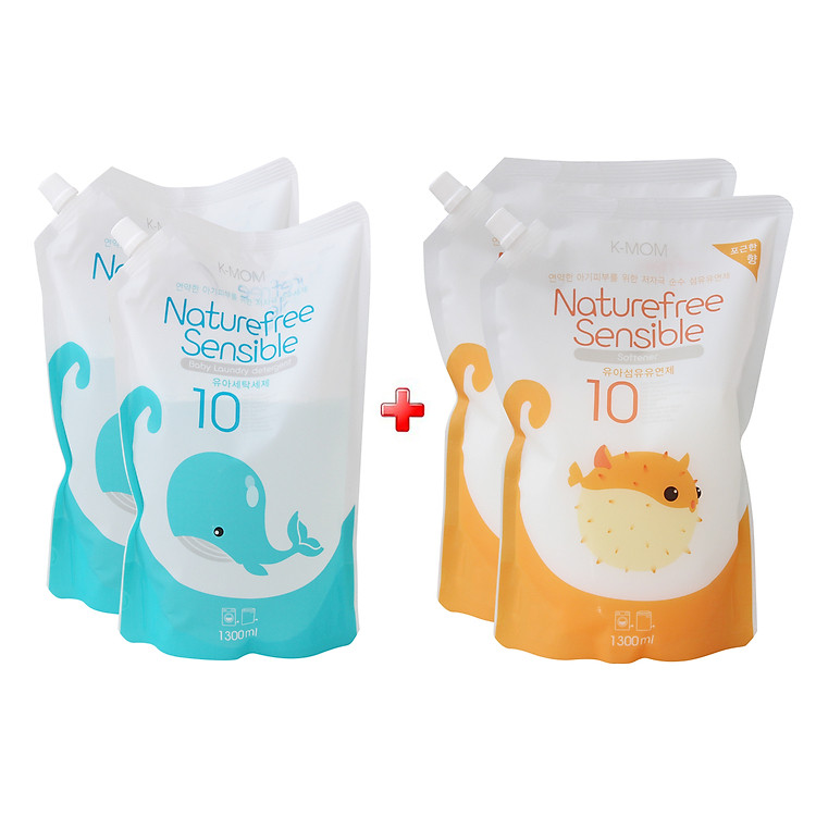 Combo 2 Nước Giặt Đồ + 2 Nước Xả Vải Sơ Sinh Hữu Cơ (Organic) K-mom Hàn Quốc (1300ml)