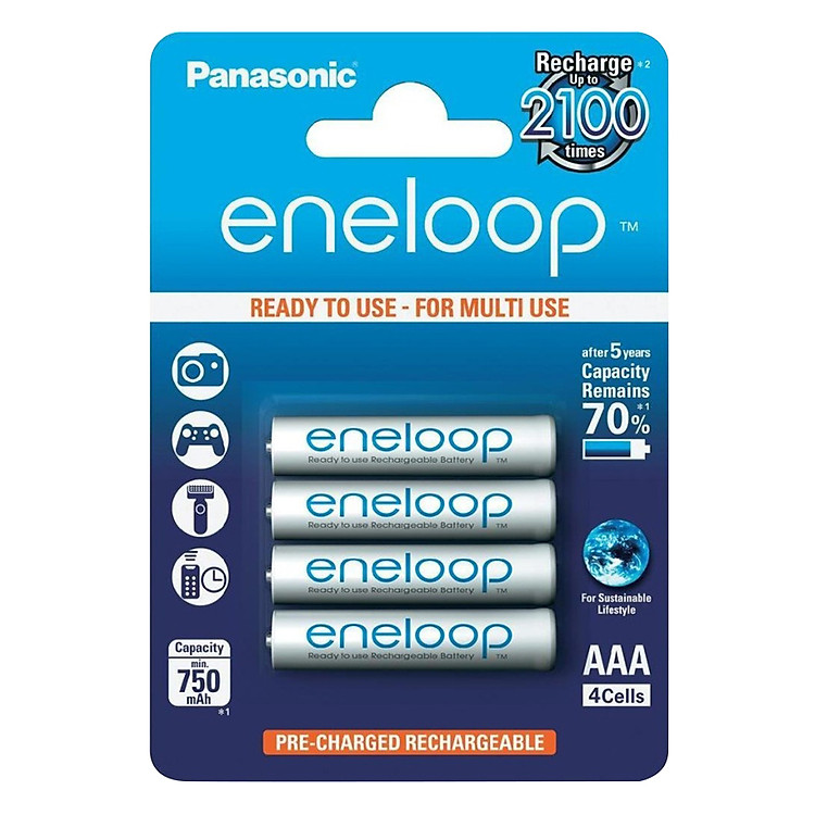 Pin AAA Panasonic Eneloop 4 Viên 750mAh 2100 Lần Sạc (Bản Nội Địa Nhật Bản) - Hàng Nhập Khẩu