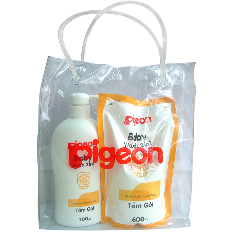 Túi Pack Tắm Gội Pigeon 700ml (2 in 1) + Tắm gội Pigeon 600ml (2 in 1) Thay Thế Hoa Hướng Dương - FCPG040224