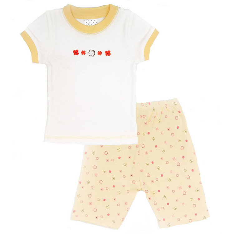 Set Pijama Tay Ngắn Cho Bé Gái LullabyBaby NH03-14 - Trắng Viền Vàng