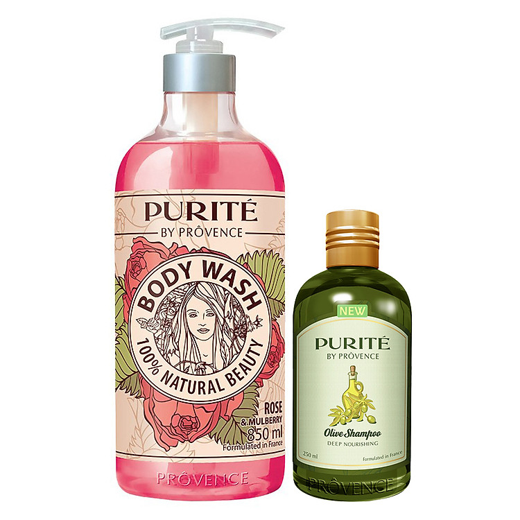 Combo Sữa Tắm Purité By Prôvence Hoa Hồng (850ml) + Dầu Gội Purite By Provence Olive- 1010100211 (250ml)