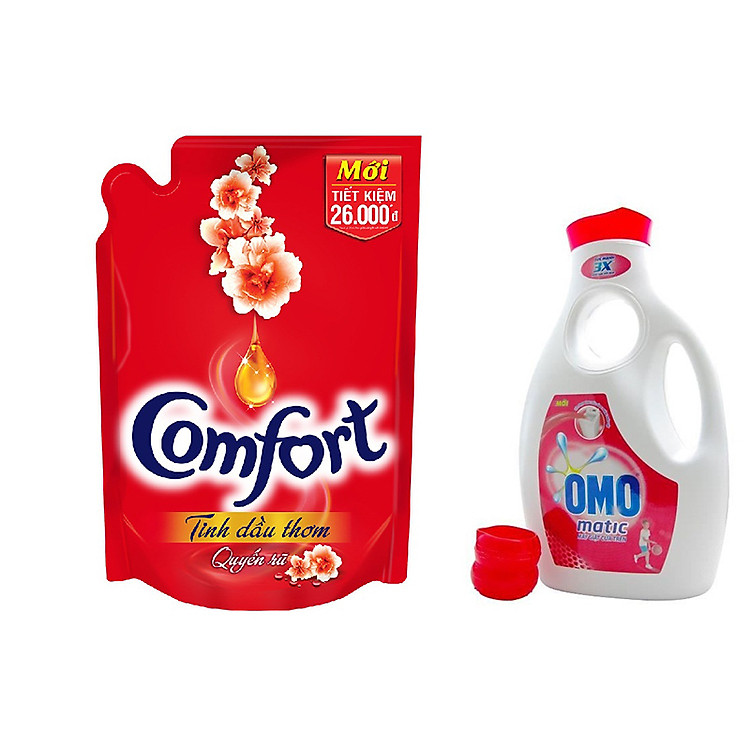 Combo Nước Giặt Omo Matic Cửa Trên & Comfort Đậm Đặc 1 Lần Xả Tinh Dầu Thơm Quyến Rũ
