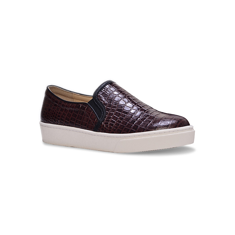 Giày Slip On Unisex MUST Korea Họa Tiết Da Trăn S01W - Màu Đỏ Rượu