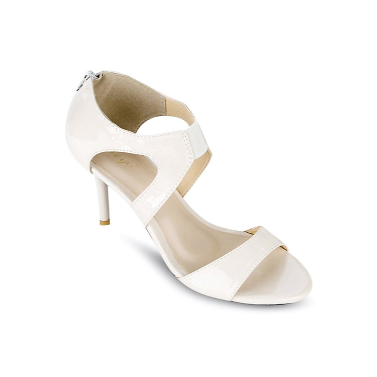 Giày Sandals Cao Gót 7cm Quai Ngang Up & Go S07-455-CRE- Trắng Kem