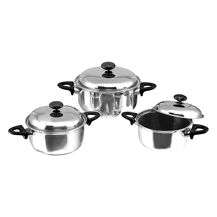 Bộ 3 Nồi Inox 1 Đáy Sunhouse SH113 (16cm, 18cm, 24cm)
