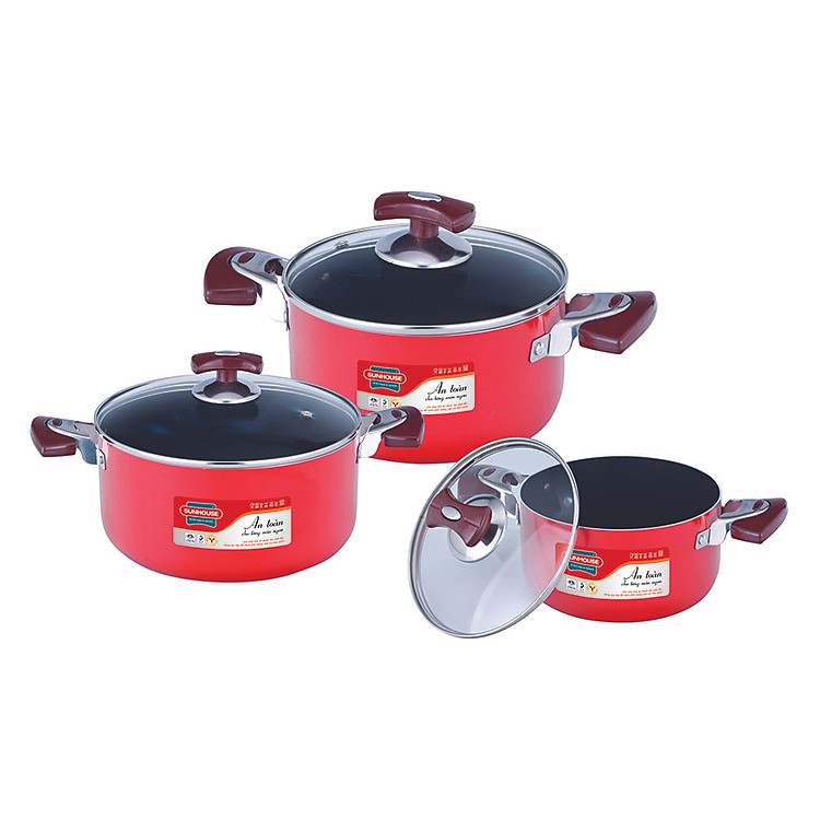 Bộ Nồi Nhôm Sunhouse SH505 - GN2DAH505R (Đỏ)
