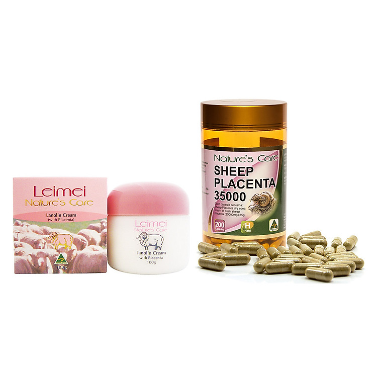 Bộ Sản phẩm Kem Trị Nám Leimei Lanolin Cream & Thực Phẩm Chức Năng Viên Uống Nhau Thai Cừu Nature's Care Sheep Placenta 35.000mg