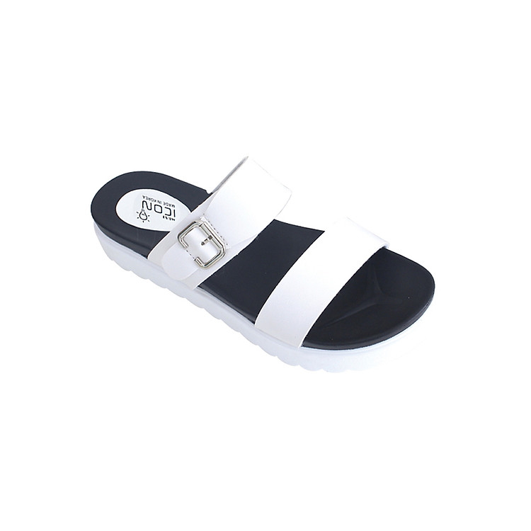 Dép Nữ Quai Ngang Đôi MUST Korea SL-W - Trắng Phối Đen