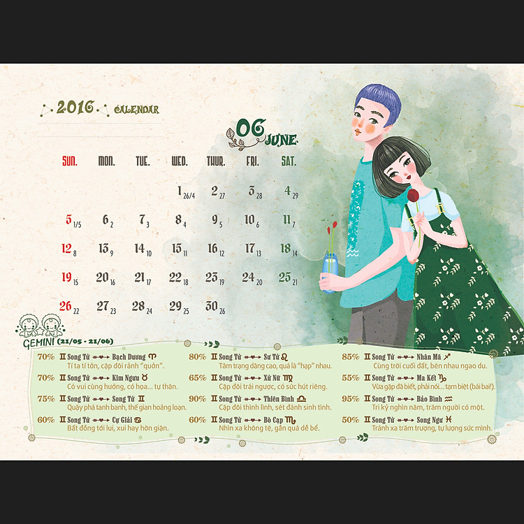 Lịch Cầm Tay: Bói Tình Duyên 12 Cung Hoàng Đạo 2016
